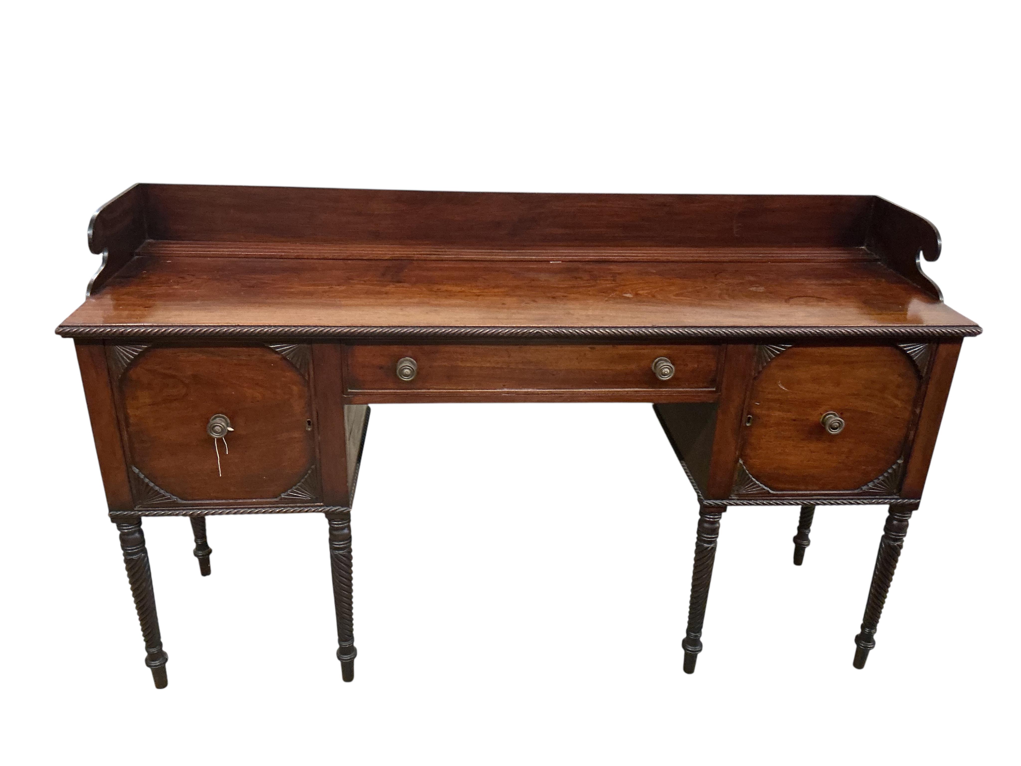 A Regency Scottish mahogany sideboard, width 180cm, depth 55cm, height 106cm